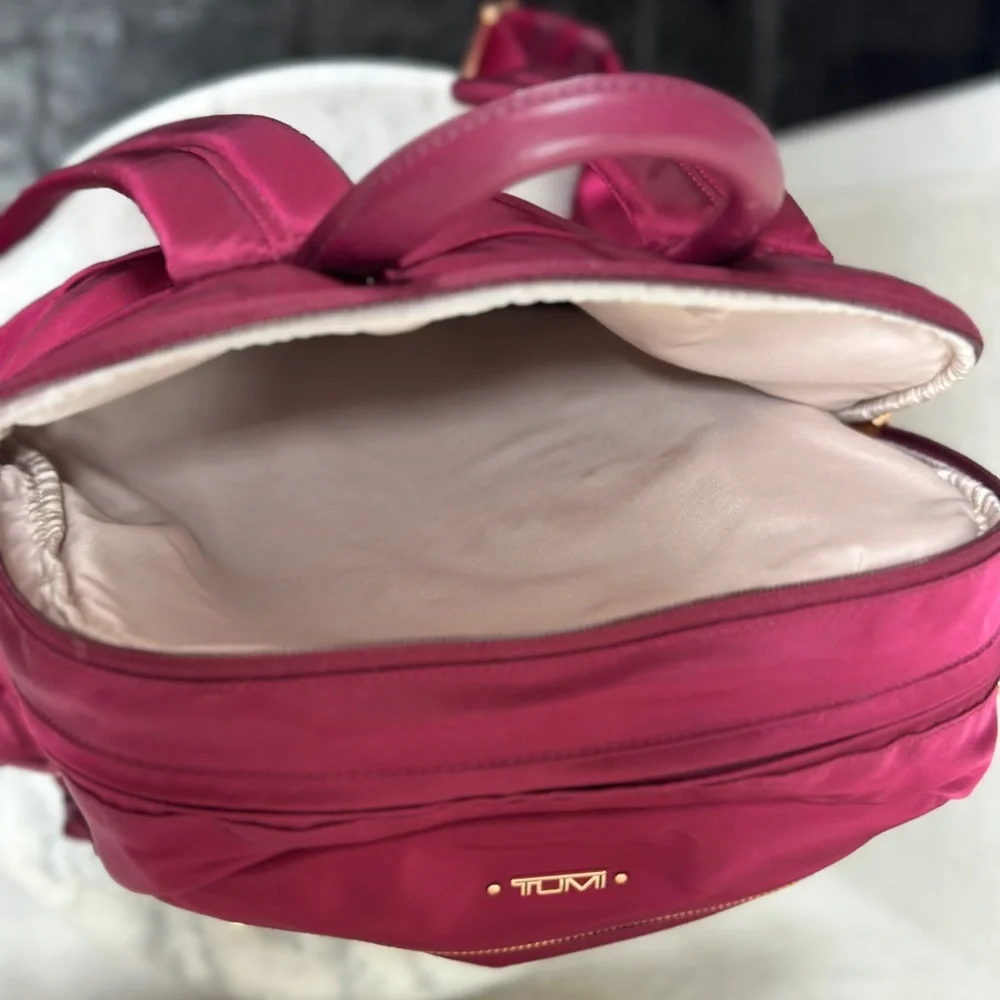Tumi Voyageur Maroon Ladies Laptop Backpack with Gold Accents. Nylon and Leather - Picture 7 of 16
